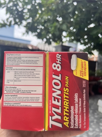 Viên uống Tylenol 8Hr Arthritis Pain 650mg 225 Caplets