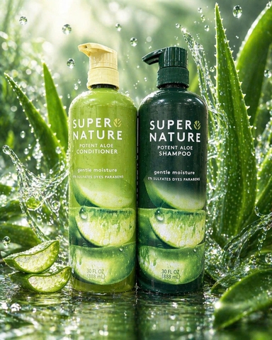 [CHÍNH HÃNG MỸ] Bộ Đôi Gội Xả Super Nature Potent Aloe – Chiết Xuất Nha Đam Thiên Nhiên Nuôi Dưỡng Tóc Chắc Khỏe (888ml/Chai)