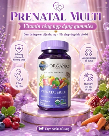 Kẹo Dẻo Vitamin Tổng Hợp Cho Bà Bầu Garden of Life MyKind Organics Prenatal Multi (120 Viên)