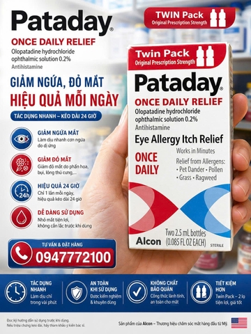 Thuốc Nhỏ Mắt Trị Ngứa Do Dị Ứng Pataday Once Daily Relief – Hiệu Quả Suốt 24 Giờ (Twin Pack)