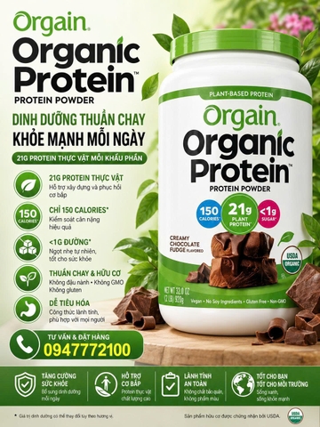 Bột Đạm Thực Vật Hữu Cơ Orgain Organic Protein – Hương Chocolate Thượng Hạng (920g)