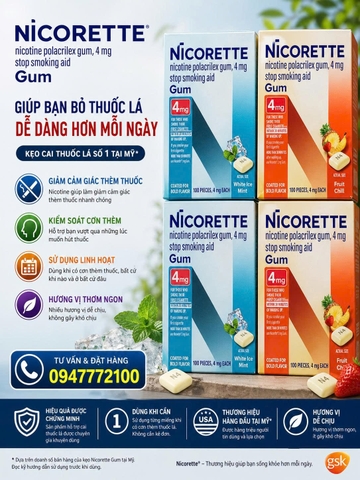 Kẹo Nhai Cai Thuốc Lá Nicorette Gum 4mg – Giải Pháp Từ Bỏ Thuốc Lá Hiệu Quả Từ Mỹ