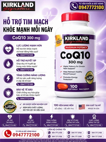 Kirkland Signature CoQ10 300mg – Giải Pháp Năng Lượng Tối Ưu Cho Trái Tim Khỏe Mạnh (100 Viên)