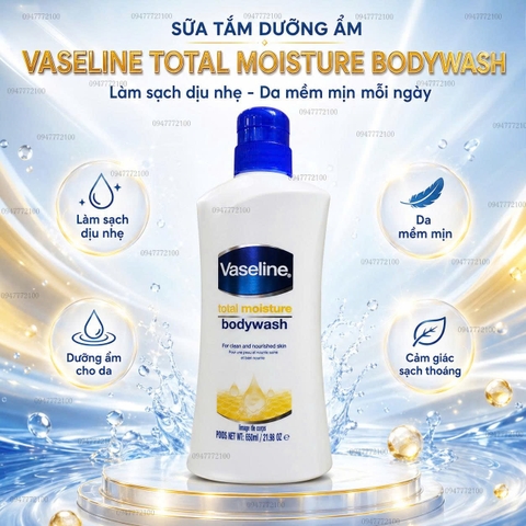 Sữa Tắm Dưỡng Ẩm Vaseline Total Moisture Body Wash – Da Mềm Mịn, Sạch Dịu Nhẹ Mỗi Ngày (650ml)