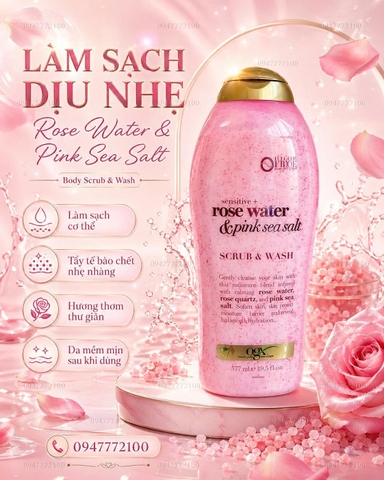 Sữa Tắm Tẩy Tế Bào Chết OGX Sensitive + Rose Water & Pink Sea Salt
