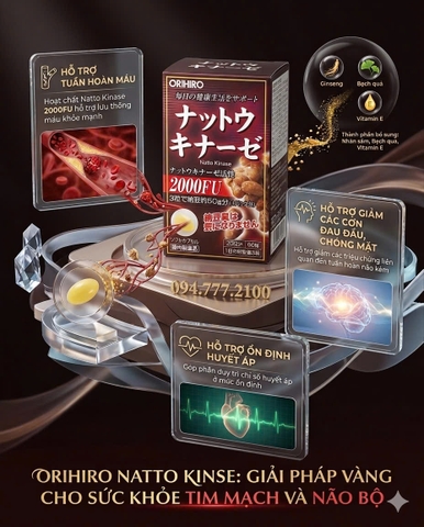 [CHÍNH HÃNG NHẬT BẢN] Viên Uống Hỗ Trợ Tai Biến Orihiro Natto Kinase 2000FU – Hộp 60 Viên