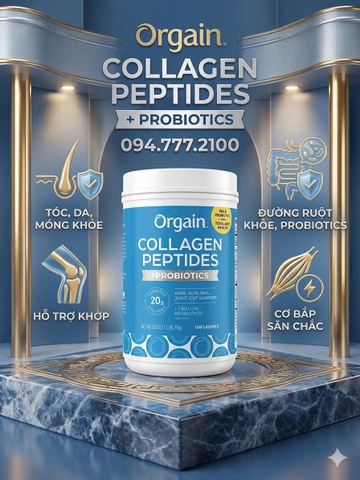 Bột Collagen Peptides Orgain + Probiotics - Bí Quyết Cho Làn Da Khỏe Đẹp & Hệ Tiêu Hóa Khỏe Mạnh (726g)