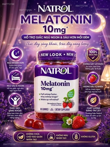 Kẹo Dẻo Natrol Melatonin 10mg - Giải Pháp Cho Giấc Ngủ Ngon & Sâu Giấc (90 Viên)