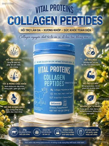 Bột Vital Proteins Collagen Peptides - Chìa Khóa Cho Làn Da Căng Mịn & Khớp Xương Linh Hoạt (284g)