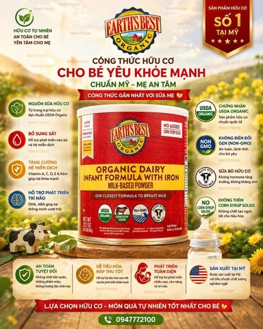 Sữa Earth’s Best Organic Dairy 595g cho bé 0-12 tháng