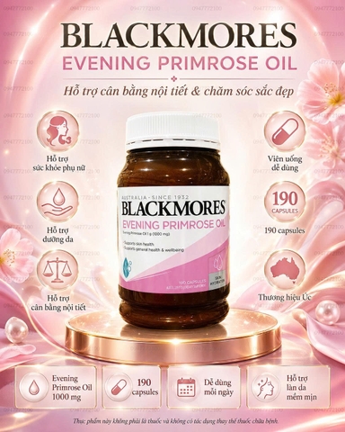 Tinh Dầu Hoa Anh Thảo Blackmores Evening Primrose Oil - Cân Bằng Nội Tiết & Rạng Rỡ Làn Da (190 Viên)