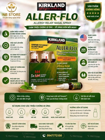 Xịt Mũi Hỗ Trợ Dị Ứng Kirkland Aller-Flo - Giải Pháp 24 Giờ Cho Viêm Xoang & Dị Ứng (Lốc 5 Chai)