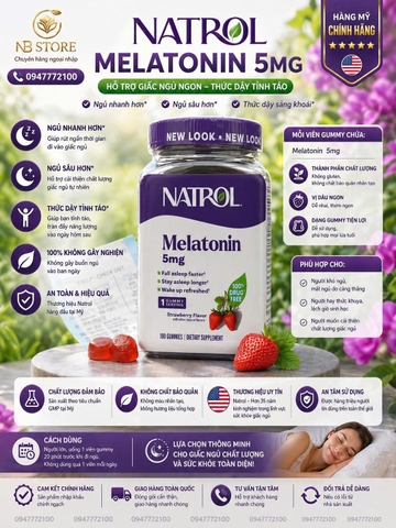 Kẹo Dẻo Natrol Melatonin 5mg - Bí Quyết Cho Giấc Ngủ Ngon & Sâu Giấc Tự Nhiên (180 Viên)