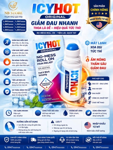 Hỗ trợ xương khớp Lăn giảm đau Icy Hot No Mess Pain Relief 73ml của Mỹ