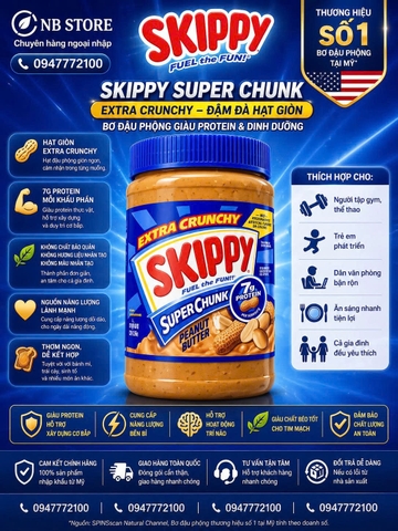 Bơ Đậu Phộng Giòn Skippy Super Chunk Peanut Butter - Giòn Tan Cực Đã, Năng Lượng Tối Đa (1.36kg)