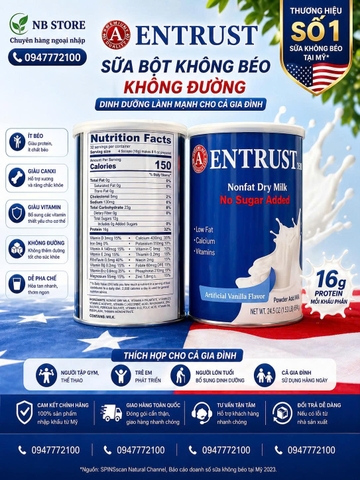 Sữa Bột Entrust Milk Nonfat Dry Milk - Dinh Dưỡng Vàng Không Đường Cho Người Tiểu Đường & Ăn Kiêng (400g)