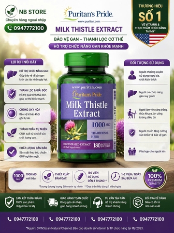 Bổ Gan Puritan's Pride Milk Thistle Extract 1000mg - Giải Pháp Thải Độc & Bảo Vệ Gan Toàn Diện (180 Viên)