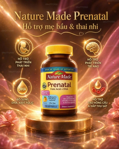 [CHÍNH HÃNG MỸ] Vitamin Cho Bà Bầu Nature Made Prenatal Multi + DHA – Hộp 150 Viên