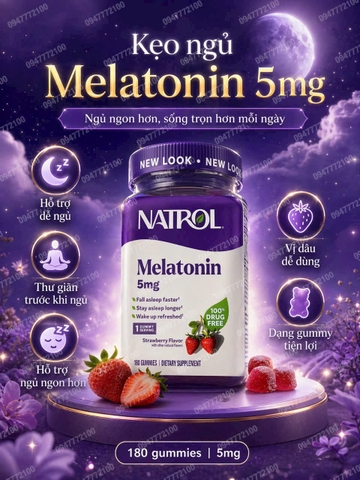 Kẹo Dẻo Hỗ Trợ Giấc Ngủ Natrol Melatonin 5mg – Hộp 180 Viên