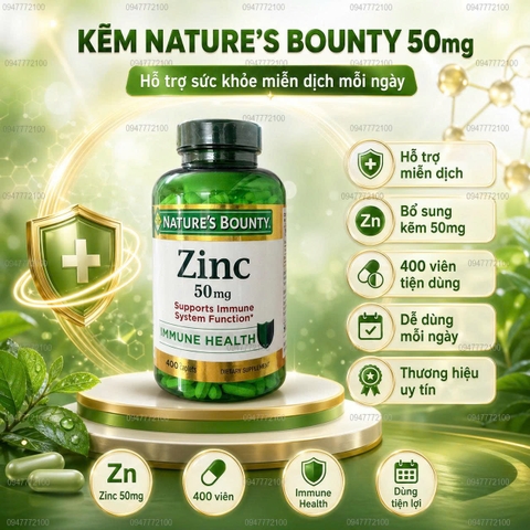 Viên Uống Bổ Sung Kẽm Nature's Bounty Zinc 50mg – Hộp 400 Viên