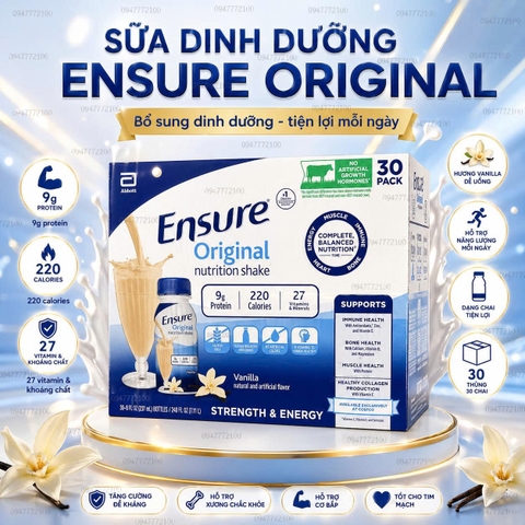Sữa Ensure nước hương Vani Ensure Original Vanilla 237ml Thùng 30 chai