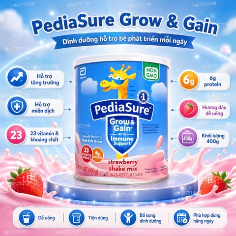 [CHÍNH HÃNG MỸ] Sữa Bột PediaSure Grow & Gain Hương Dâu – Lon 400g