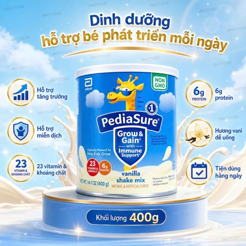 [CHÍNH HÃNG MỸ] Sữa Bột PediaSure Grow & Gain (400g) – Dinh Dưỡng Hỗ Trợ Bé Phát Triển Toàn Diện