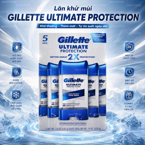 Bộ 5 Chai Lăn Khử Mùi Dạng Gel Gillette Ultimate Protection Cool Wave