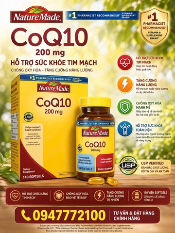 Viên Uống Hỗ Trợ Tim Mạch Nature Made CoQ10 200mg – Hộp 140 Viên