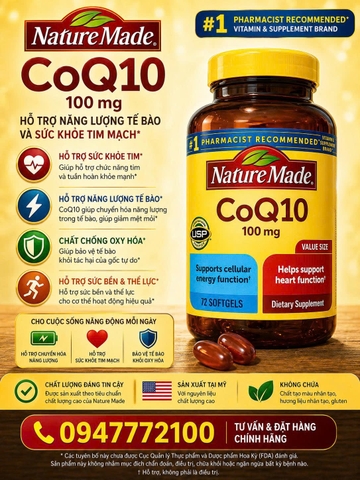 CHÍNH HÃNG MỸ] Viên Uống Nature Made CoQ10 100mg – Hỗ Trợ Năng Lượng Tế Bào Và Sức Khỏe Tim Mạch