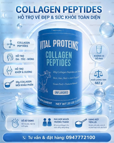 [CHÍNH HÃNG MỸ] Bột Collagen Thủy Phân Vital Proteins Collagen Peptides (567g)