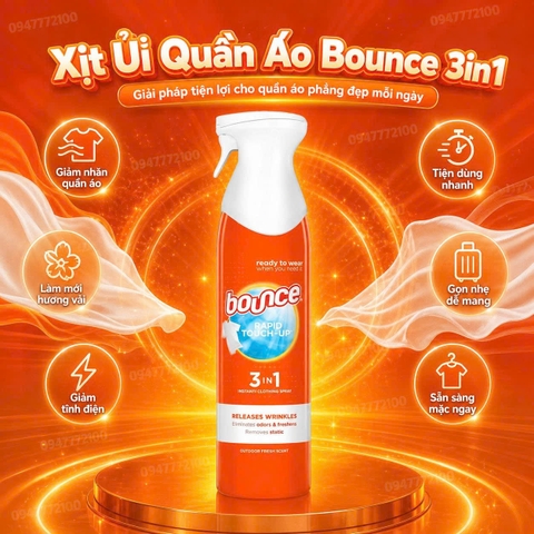 Xịt thẳng và thơm quần áo Bounce 3 in 1 của Mỹ chai 275g