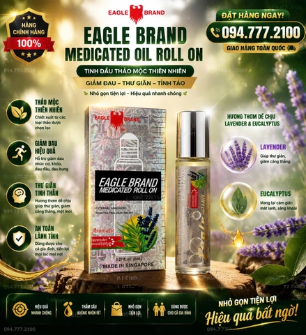 Dầu Gió Dạng Lăn Eagle Brand Medicated Oil Roll On Hương Lavender & Eucalyptus (Chai 8ml)