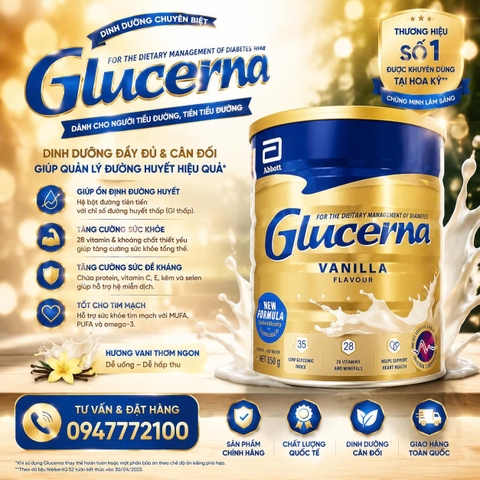 Sữa Bột Dành Cho Người Tiểu Đường Abbott Glucerna Hương Vanilla (Hộp 850g)