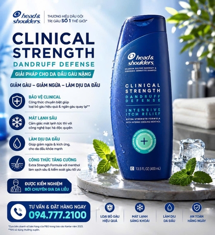 Dầu Gội sạch Gàu Head & Shoulder Clinical Strength 400ml Từ Mỹ (Mẫu Mới)