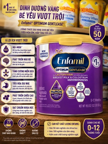 SỮA BỘT ENFAMIL OPTIMUM GENTLEASE INFANT FORMULA 553G (MỸ) – GIẢM NÔN TRỚ, ĐẦY HƠI, QUẤY KHÓC CHO BÉ 0-12 THÁNG