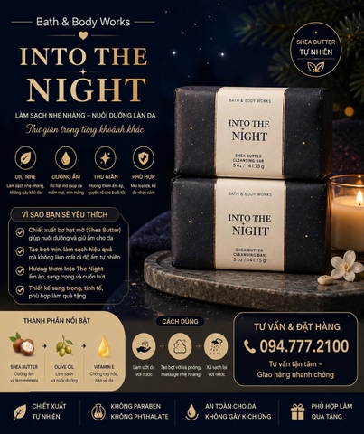 XÀ BÔNG CỤC NƯỚC HOA BATH & BODY WORKS INTO THE NIGHT SHEA BUTTER CLEANSING BAR 141.75G CỦA MỸ