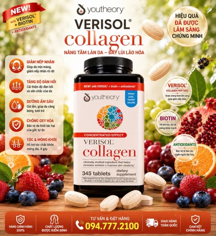 VIÊN UỐNG YOUTHEORY VERISOL COLLAGEN CONCENTRATED EFFECT 345 VIÊN CỦA MỸ – NÂNG TẦM LÀN DA, ĐẨY LÙI LÃO HÓA