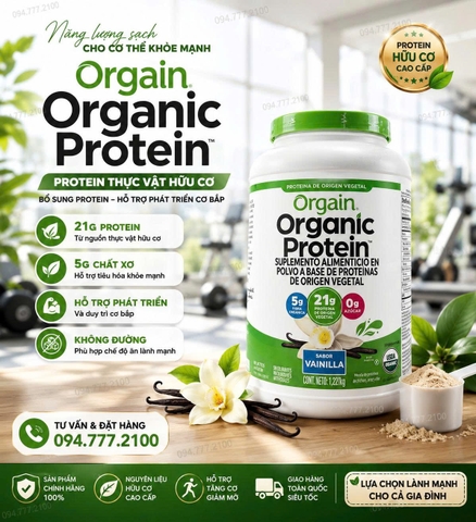 Bột Protein Thực Vật Orgain Organic - Vị Vani Hũ 1,242kg  THƯƠNG HIỆU CỦA MỸ