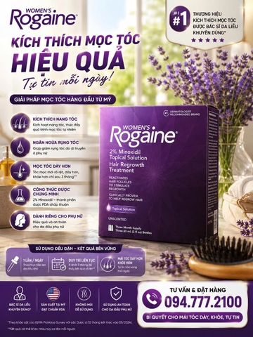 DUNG DỊCH HỖ TRỢ MỌC TÓC CHO NỮ WOMEN'S ROGAINE 2% MINOXIDIL TOPICAL SOLUTION HỘP 3 CHAI (DÙNG 3 THÁNG) CỦA MỸ