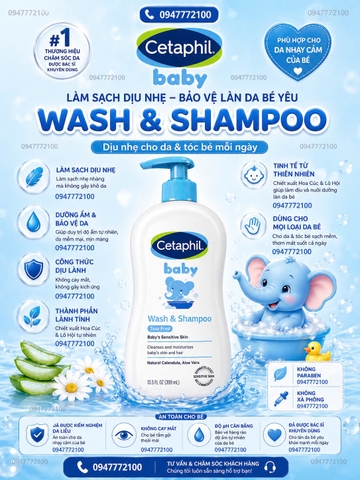 Sữa tắm gội dịu nhẹ cho Bé Cetaphill chai 400ml