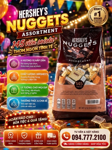KẸO SOCOLA TỔNG HỢP HERSHEY'S NUGGETS ASSORTMENT TÚI ĐẠI KHỦNG 145 VIÊN CỦA MỸ