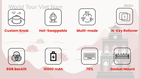 Bàn phím cơ AKKO 5075B Plus Red World Tour Viet Nam (RGB / Hotswap / Akko V3 Piano Pro)