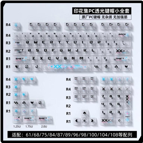 [Keycap Đẹp] Bộ Keycap bàn phím Gun trong suốt Trắng Đen | CHERRY | Gun Trong Suốt Trắng Đen