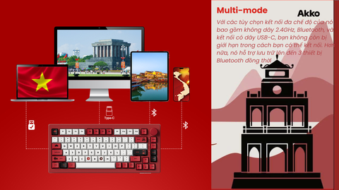Bàn phím cơ AKKO 5075B Plus Red World Tour Viet Nam (RGB / Hotswap / Akko V3 Piano Pro)