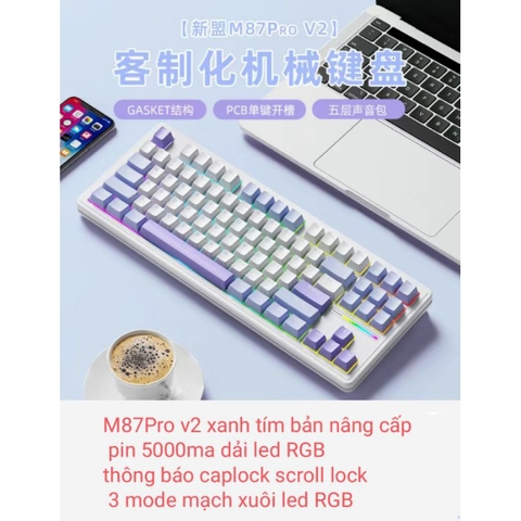 Bàn phím cơ không dây Xinmeng M87 Prov2 / 3 Mode / Mạch xuôi / Led RGB / Hotswap