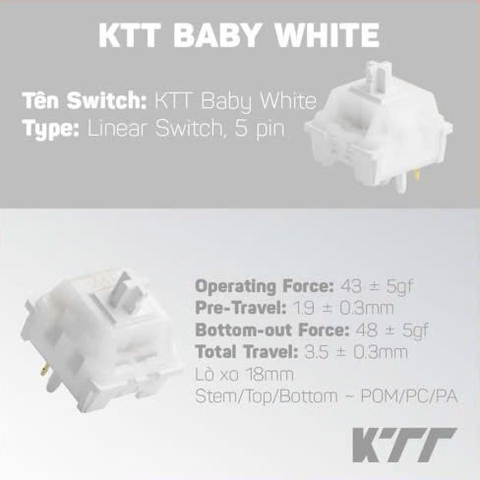 [SWITCH GIÁ RẺ] Công tắc Switch bàn phím cơ KTT Baby White | Linear | 43g | Trắng xuyên led tốt