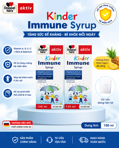 Doppelherz aktiv Kinder Immune Syrup 150ml – Siro bổ sung Vitamin A, D, E, C, Kẽm và Selen cho trẻ