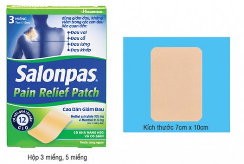 Cao dán giảm đau Salonpas Pain Relief Patch dùng trong các cơn đau vai, đau cổ (7cm x 10 cm - 3 miếng)