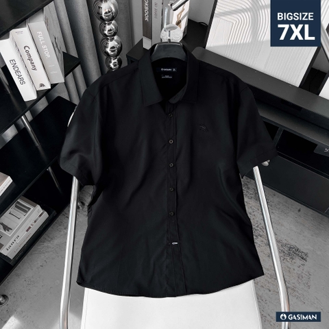 Áo Sơ Mi Tay ngắn Bigsize Trơn Logo thêu Gấu Màu Đen